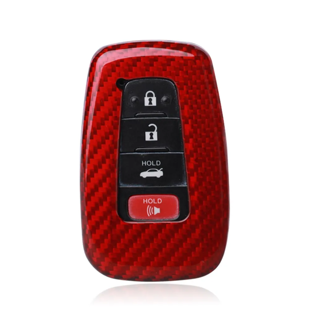 

For Toyota Camry 8th Prado C-HR CHR 2016-2019 Auto Smart Remote Key Fob Case Cover Shell Carbon Fiber Red Black Keychain Bag Cap