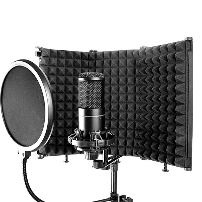 Microphone Isolation Shield with Blowout Cloth, Foldable  Sound Absorbing and Vocal Recording Microphone Isolation Shield Panel