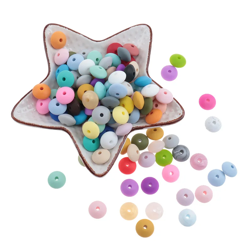 

300pcs Silicone Beads Lentil Baby Teething Bead 12*7mm Pacifier Chain Accessories Chew Necklace Pearl Silicone Teether BPA Free