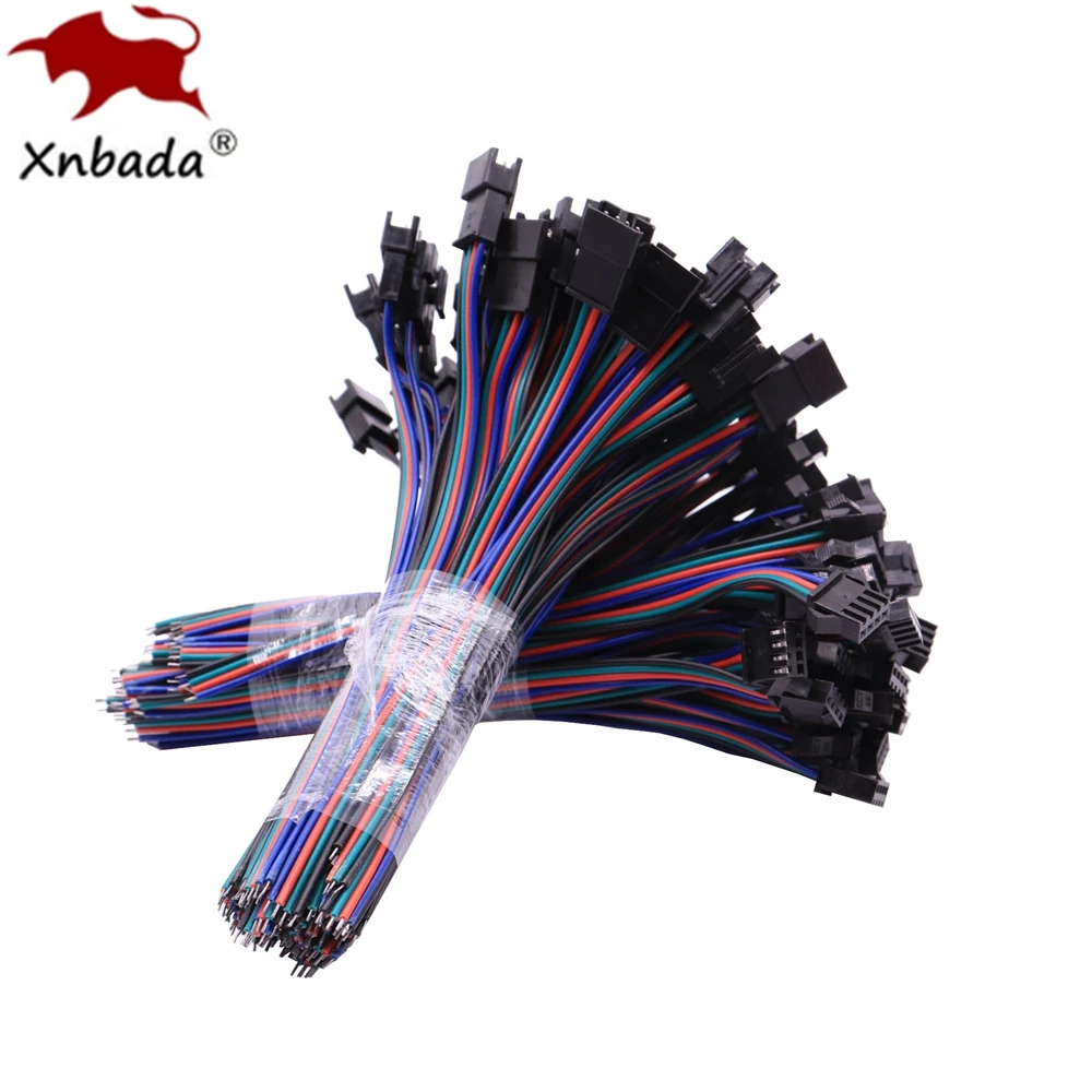 JST LED 커넥터, 암수 커넥터, APA102 WS2813 RGB LED 스트립용, 적색, 녹색, 흑색 및 청색 와이어, 10 쌍, 15cm 4 핀, 22AWG