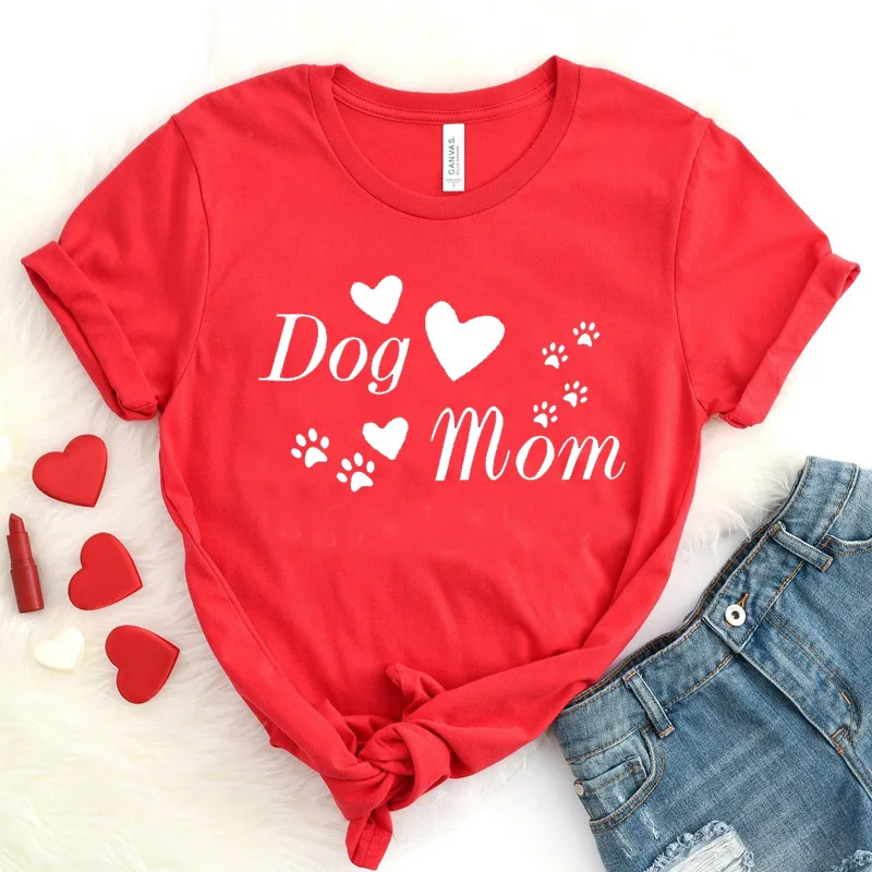 Dog Mom Shirts Paw Fashion Funny Graphic Women Tshirt Casual Short Sleeve Top Tees 100%Cotton Crew Neck Clothing for Mama Mother