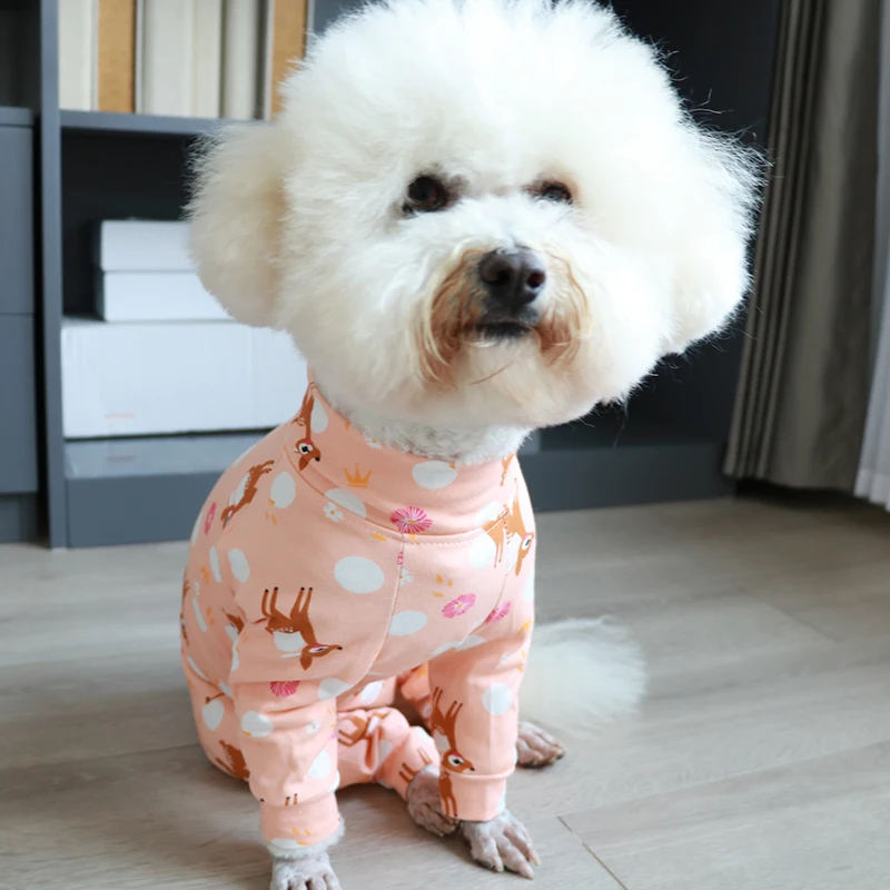 Pet Dog Jumpsuit Thin Puppy Clothes 100%Cotton Printed Overalls Protect Belly Pajamas For Small Dogs Chihuahua Poodle Home Wear