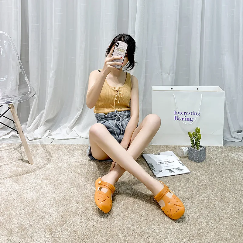 Size 35-40 Womens Sandals Summer Female Garden Shoes Slip-On Clogs Solid Hollow Slippers Soft Bottom Breathable Jelly Zapatos 20