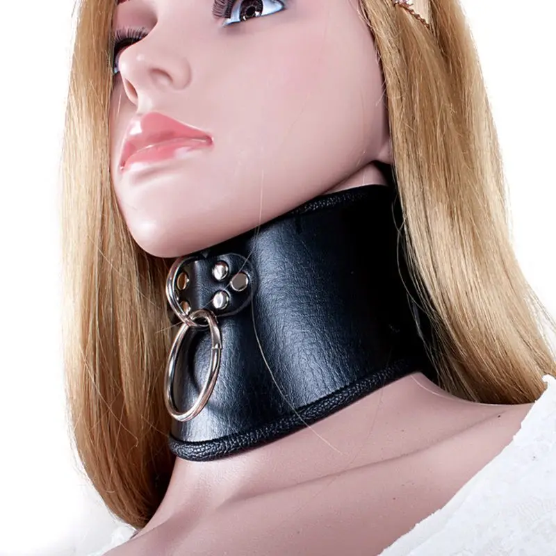 PU Leather BDSM Bondage Posture Neck Collar With Pull Ring Adjustable Collar Rings Belt Slave Bondage Strap Harness Sex