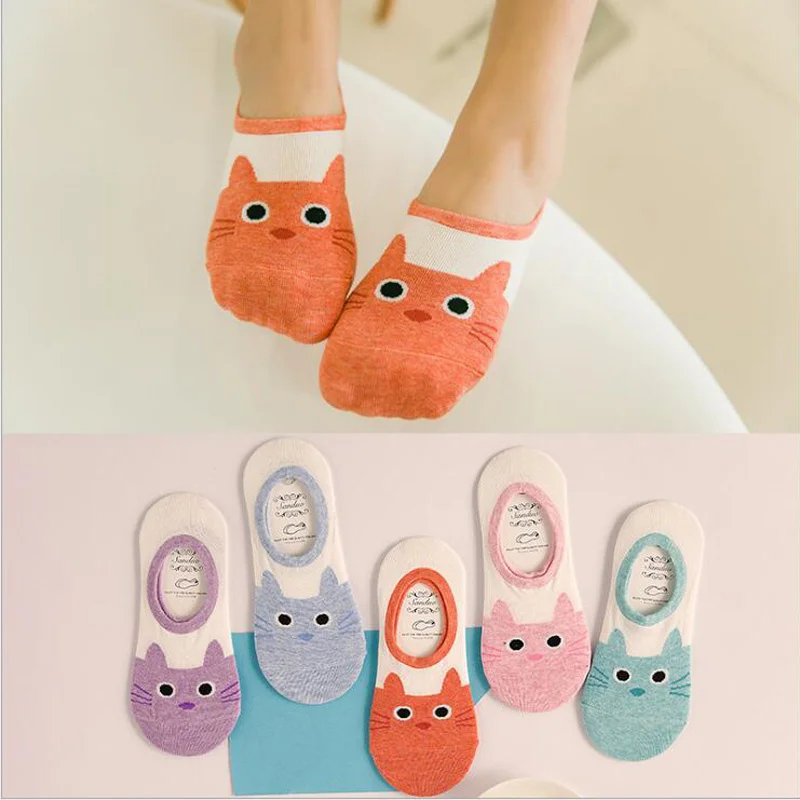 CAT Warm comfortable cotton bamboo fiber girl women's socks ankle low female invisible  color girl boy hosier 1pair=2pcs WS95