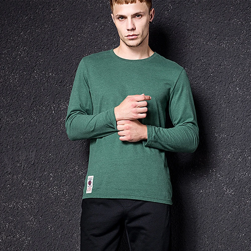 New Men's Solid Color T-shirt Multi-Color Washing Knitted T-shirt Male Spring Autumn T-shirt Cotton Long Sleeve Top Size M-3XL