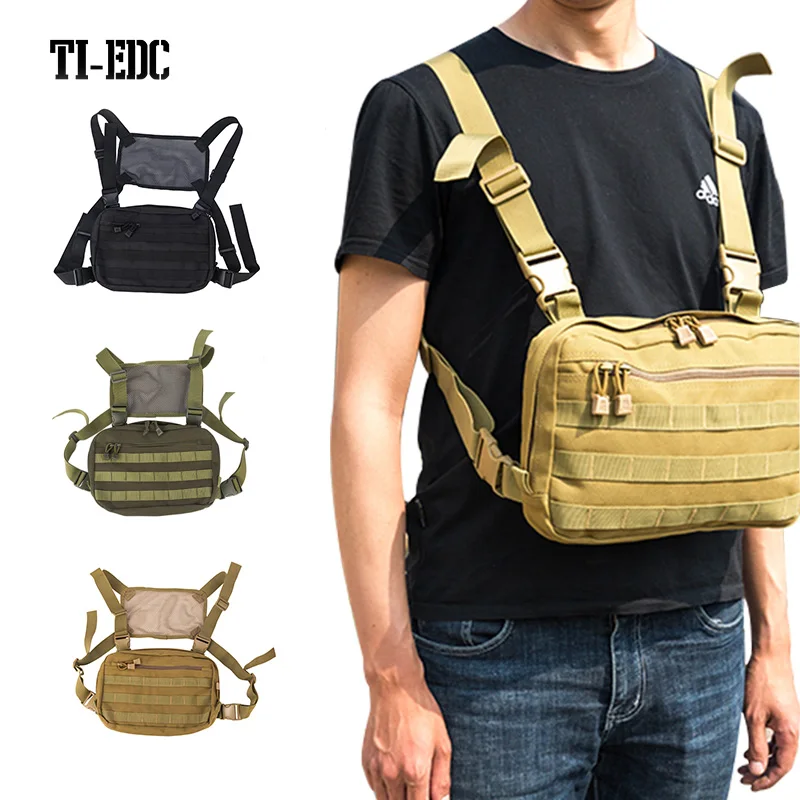 Tactical Chest Pouch Adjustable Shoulder Pack，Walkie Talkie Harness Radio Holster Holder for Men Women，Men Women Running Hiking