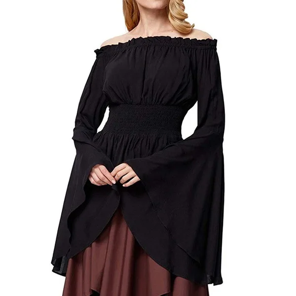 Renaissance Blouse Peasant Women Off Shoulder Sleeves Shirt Boho Steampunk Pirate Medieval Cosplay Costume Corset Top Vintage