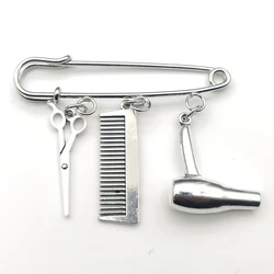 2020 Essential Creative Personality Hair Stylist Brooch Charm Jewelry Hairdressing Scissors Comb Pendant Washing Cutting Brooch