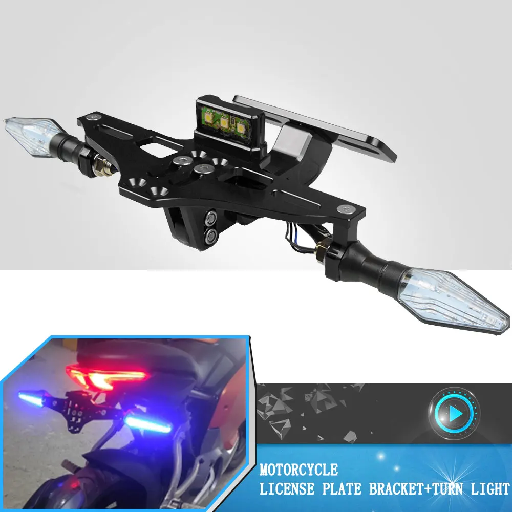 For SUZUKI GS500 SV650/1000 GSX R S For Kymco AK550 Motorcycle Universal Adjustable Tail Rear License Plate Holder And Led Light