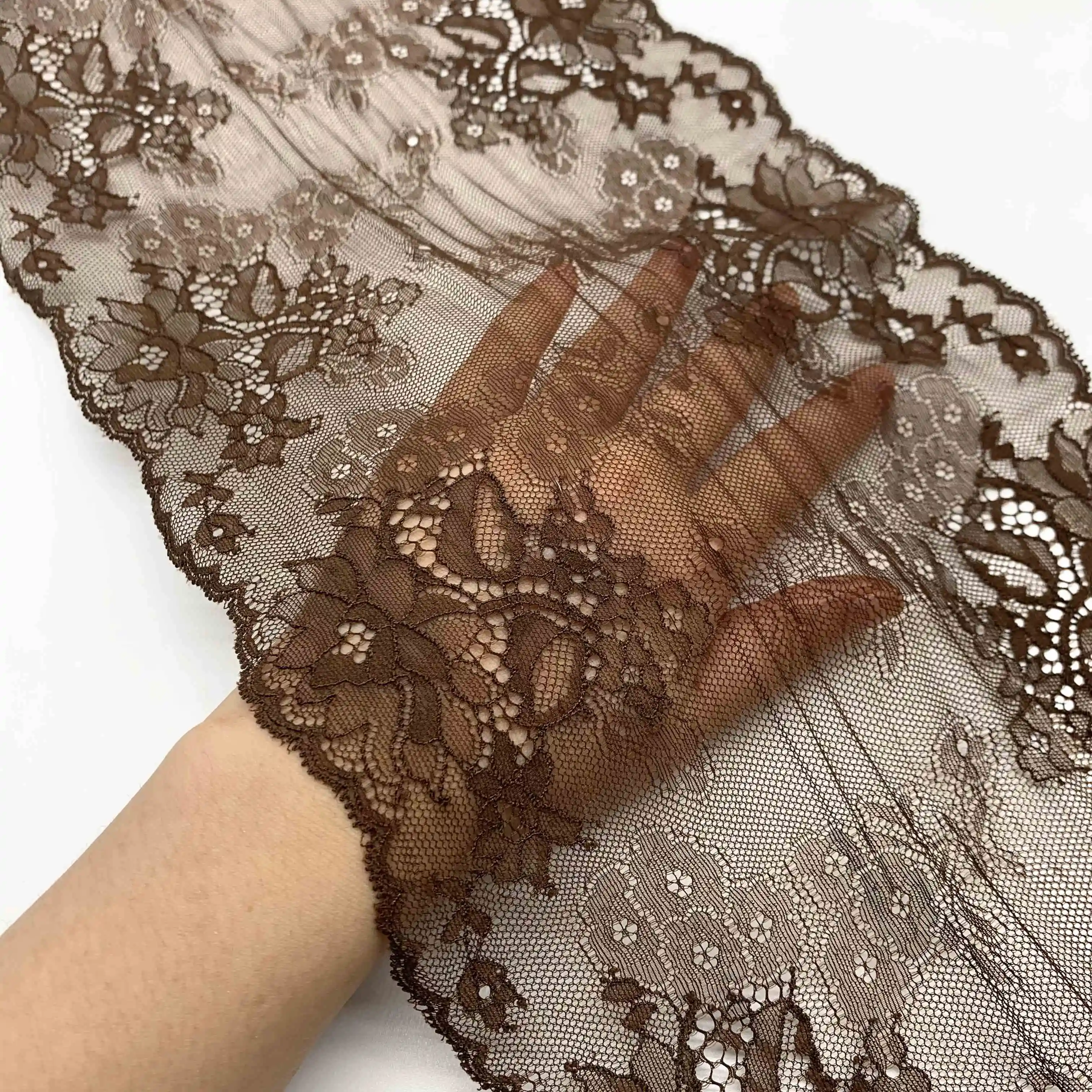 3y/lot 21.50cm Soft Dark Coffee Elastic Stretch Lace Trim For Lingerie Sewing Craft DIY Apparel Fabric Lace Garment Accessory