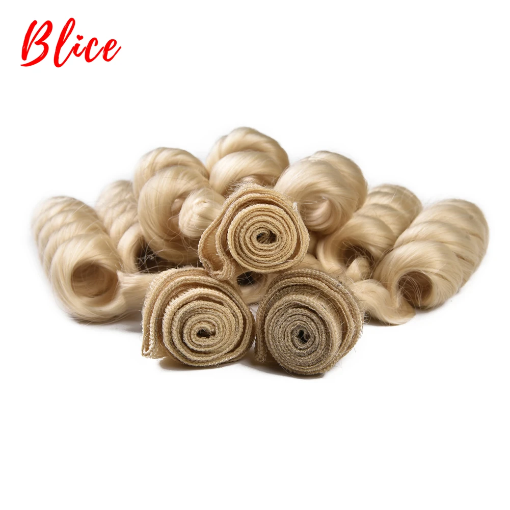 Blice 1pcs/Lot Synthetic Bouncy Curly Weaving With Double Weft Hair Extensions #613 Blonde Brown Hair Bundles For Women