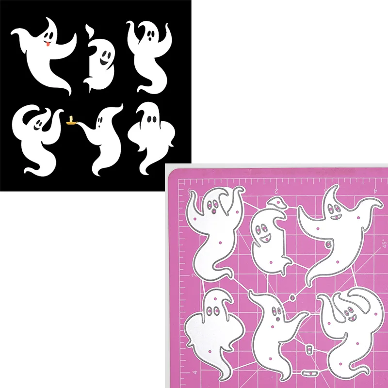 6Pcs Halloween Dancing Ghosts Cutting Dies Candle Trick or Treat Metal Stencil For DIY Scrapbooking Card Craft