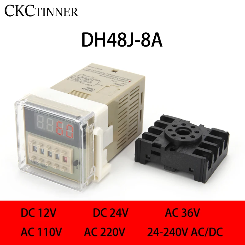 

DH48J-8A Electronic preset digital counters acyclic display counters 1-999900 relay 8P with base DC12V/24V/36V AC110V/220V/380V