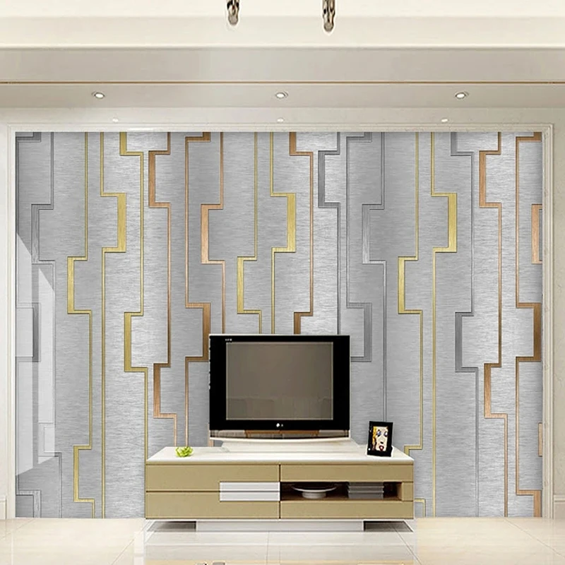 

Custom Mural Wallpaper Modern 3D Stereo Golden Line Geometric Wall Paper Living Room TV Sofa Bedroom Home Decor Papel De Parede