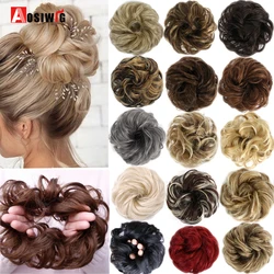 AOSIWIG Synthetic Short Curly Messy Hair Bow Hair Chignons Elastic Hair Rope Natural Fake Hair Bun Clip In Hair Extensions