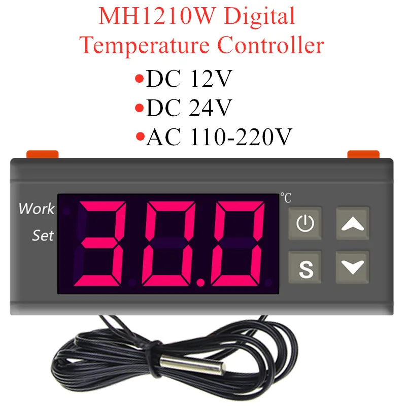 MH1210W Temperature Controller DC12V DC24V AC110-220V Thermometer Thermoregulator Thermostat -50~110 C NTC Sensor For Incubator