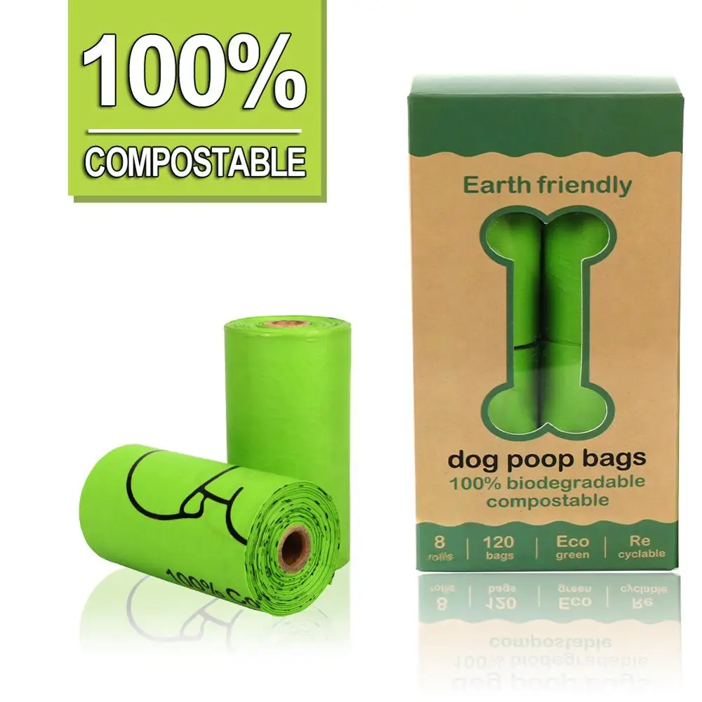 

dog poop bags biodegradable Earth-Friendly 120 Counts 8 Rolls large corn starch compostable poop bags for dogs