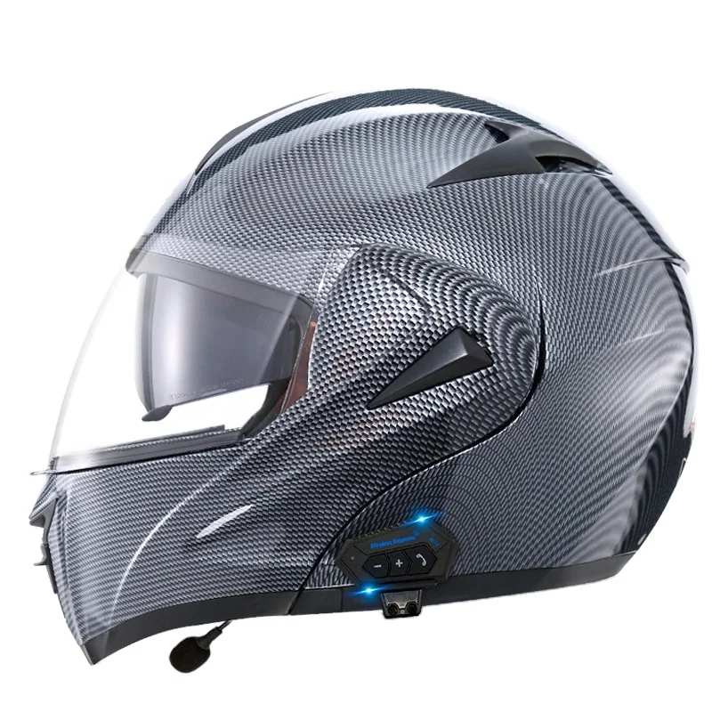 Carbon Fiber Pattern Electric Scooter motorcycle bluetoth Wireless headphone speaker open face double lens full face helmets