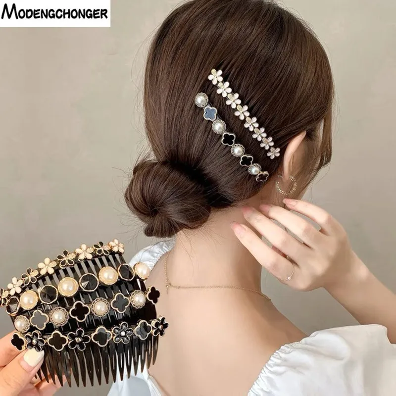 

1PC Vintage Flower Crystal Hairclips for Women Girls Fashion Hair Maker Bun Hair Combs Plastic Shiny Hairpins Hair Accessories