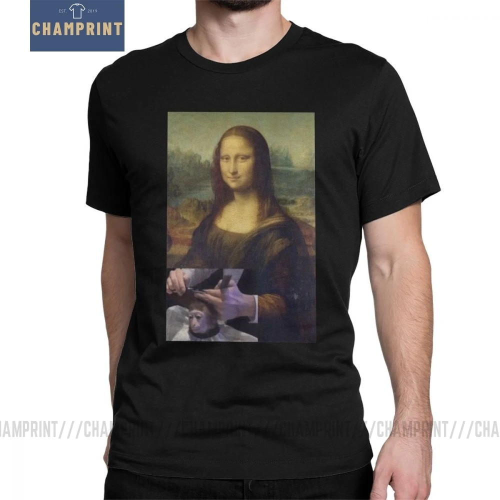 Mona Lisa T Shirts Monkey Haircut T-Shirt Man's Joconde Simple Pure Cotton Short Sleeves Tees Round Neck  Print Tops