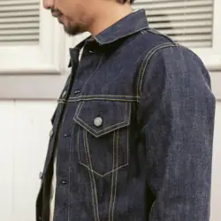 TYPE3-0001 Read Description! Big Size 14oz High Quality Cotton Denim Jacket Casual Stylish Raw Unwashed Coat