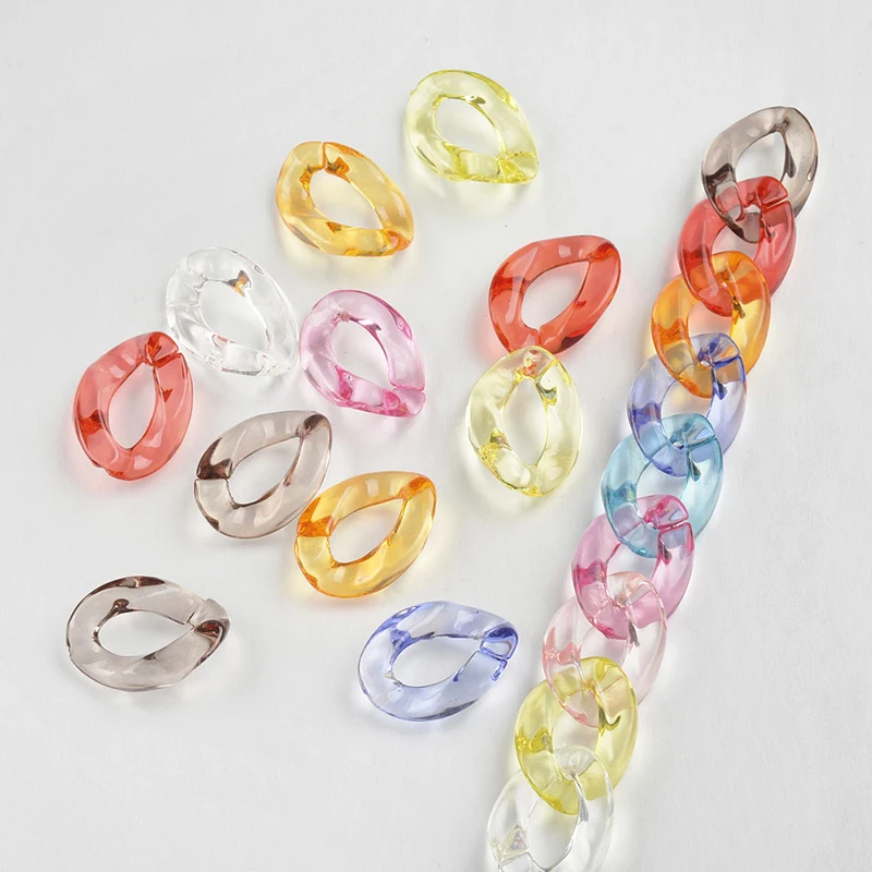 50PCS Bright Transparent Acrylic Flat Twist Oval Open Ring Beads Connector link Chain Necklace Bracelet Making Colorful Chain