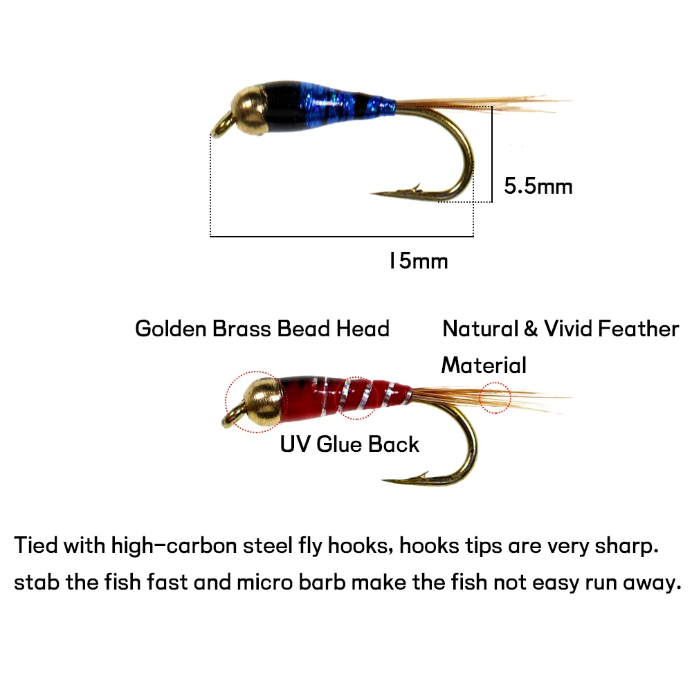 WIFREO 24pcs Perdigon Nymph Jig Fly Small Beadheads Fly Rainbow Brown Trout Grayling Brook Trout Fishing Quick Sink Fly