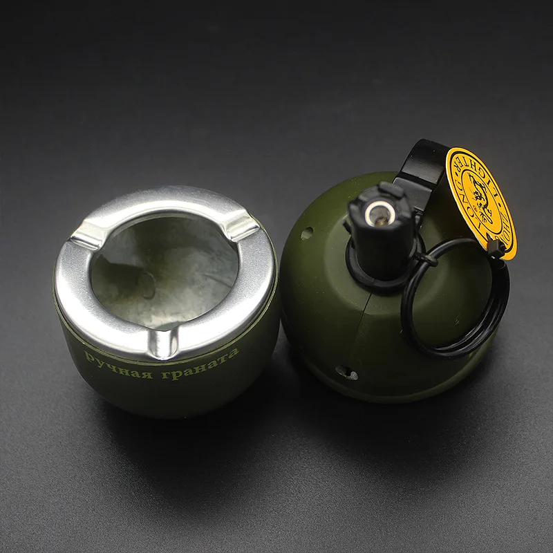 Direct Injection Lighter Military Grenade Lighter Windproof Gas Igniter, with Ashtray Desktop Decoration Cigarette Gift