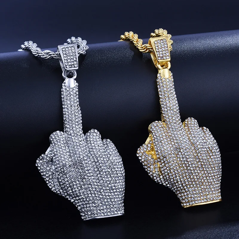 

Rock Hip Hop Iced Out Full Rhinestoned Iced Out Rope Chain Pendants Necklaces for Men Finger Personality Fashion Jewelry Chain