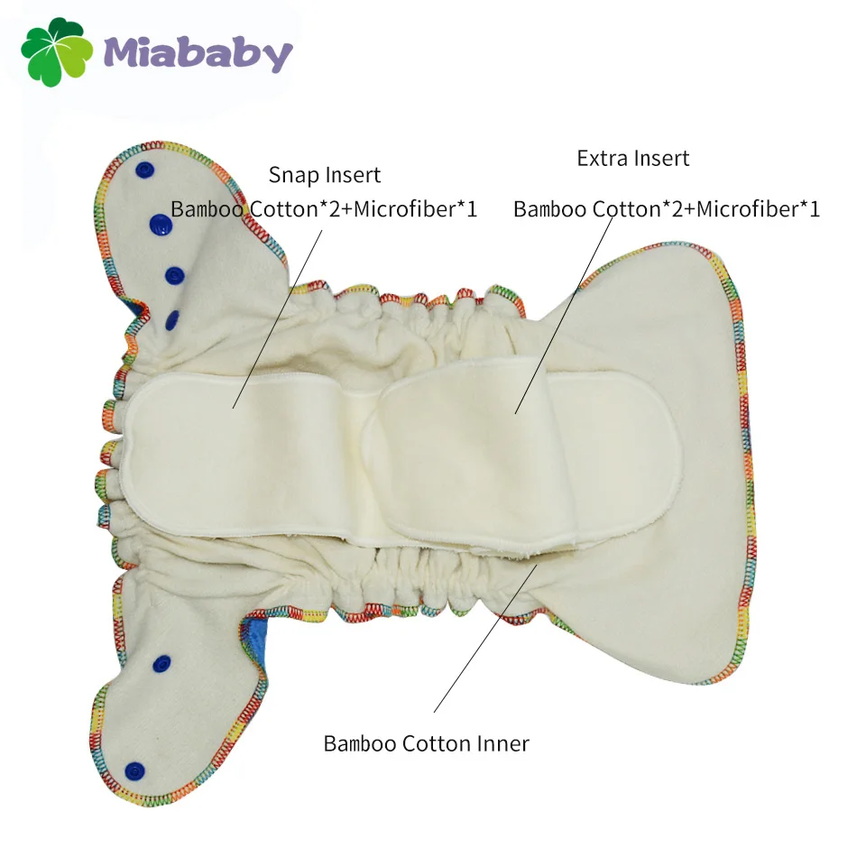 Miababy  Bamoo Velour Cloth Diaper Eco-friendly Washable Baby Nappy Reusable Onesize Fitted Diaper