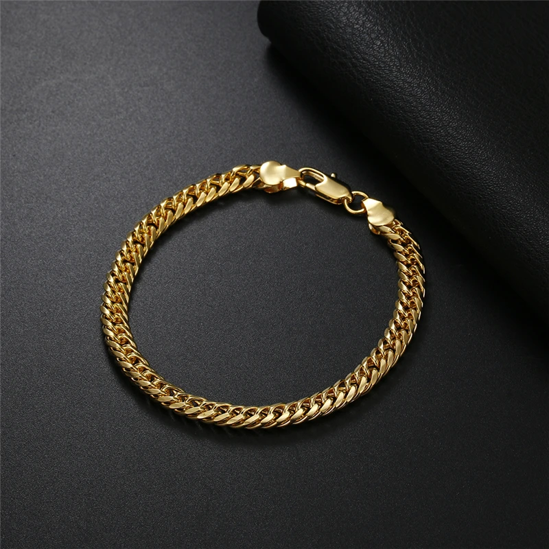 925 Sterling Silver/ 18K Gold Plated Bracelets For Man Women 6mm Sideways Link Chain Bracelet & Bangle Wristband Fashion Jewelry