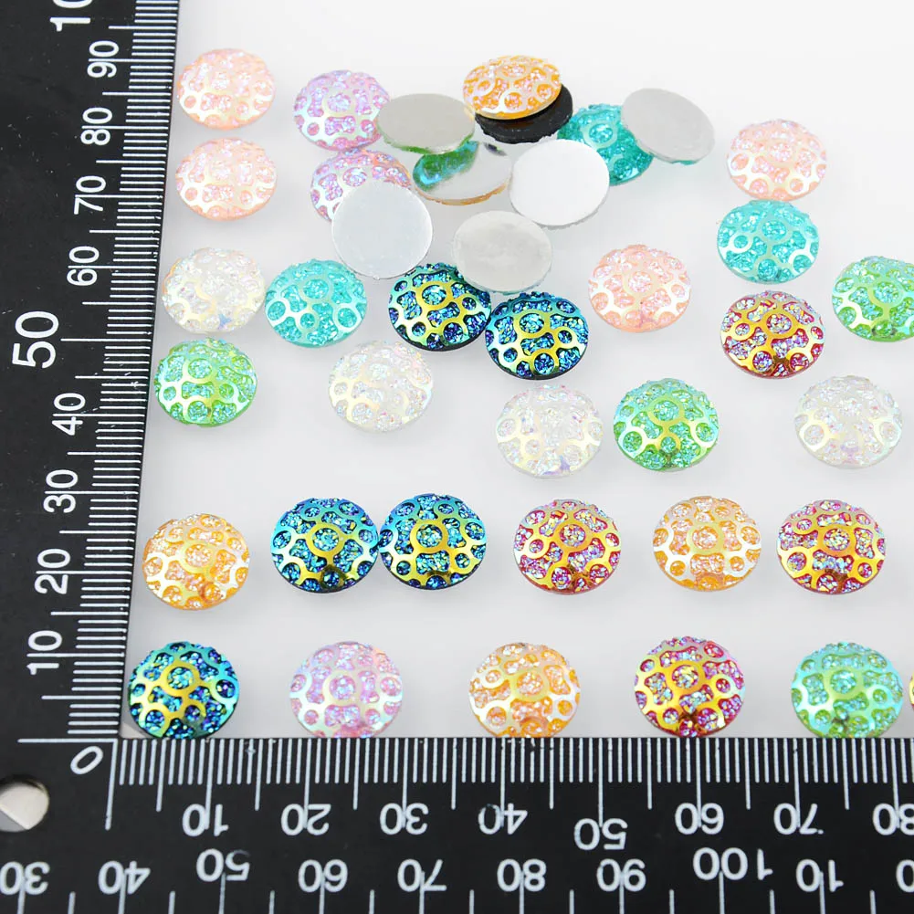 BOLIAO Not Hole AB Color 40Pcs 12*12 mm (0.47*0.47 In) Round Shape Mix Resin Rhinestone Home Decor Wedding Decoration DIY