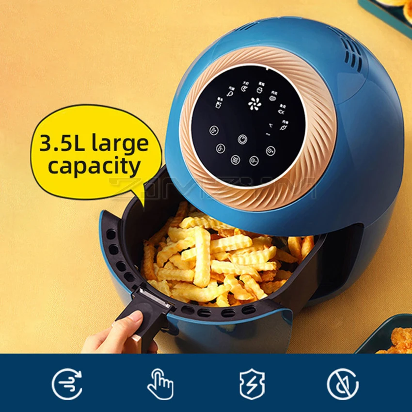 Mesin Penggoreng Udara Listrik Pintar 3.5L Mesin Penggorengan Udara Bebas Minyak Penggorengan Dalam Alat Penggorengan Multifungsi Timer Pemasak Minyak Layar Sentuh KGKA-AS2