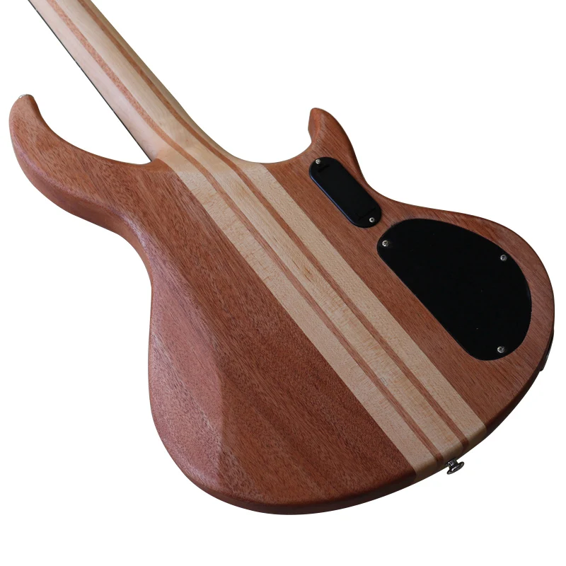 Left Hand Neck Through 4 String Zebrawood Top Active Electric Bass Guitar Natural Color