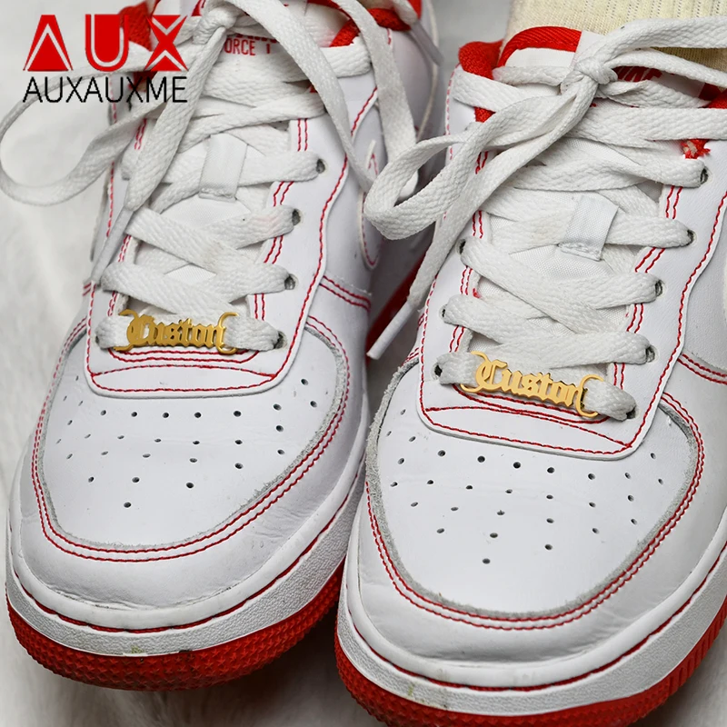 AuxNu me-Boucle de chaussure en acier inoxydable avec nom personnalisé pour hommes et enfants, étiquette de chaussure personnalisée, document doré, cadeau de bijoux de fête à la mode, 1 paire