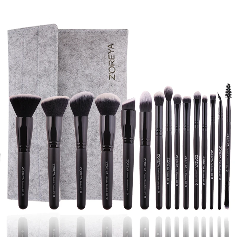 ZOREYA – ensemble de pinceaux de maquillage noirs, ombre à paupières, poudre, fond de teint, correcteur, pinceau cosmétique, mélange, outils de beauté, 7/15 pièces