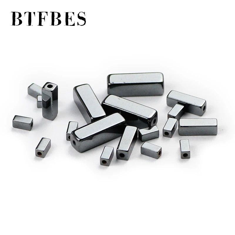 

BTFBES Cube Hematite Beads Black Natural Stone Charm rectangle Loose Beads For DIY Necklace Earring Woman Gift Jewelry Making