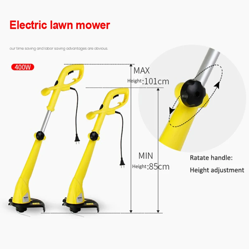 MDTM-400 Height/head angle adjust electric mower small household multi-function lawn mower large area lawn weeder 400W 220V 1pcs