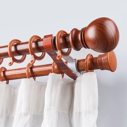 Round head Imitation wood curtain rod single rod double rod thickened mute top-mounted side-mounted full set of accessories