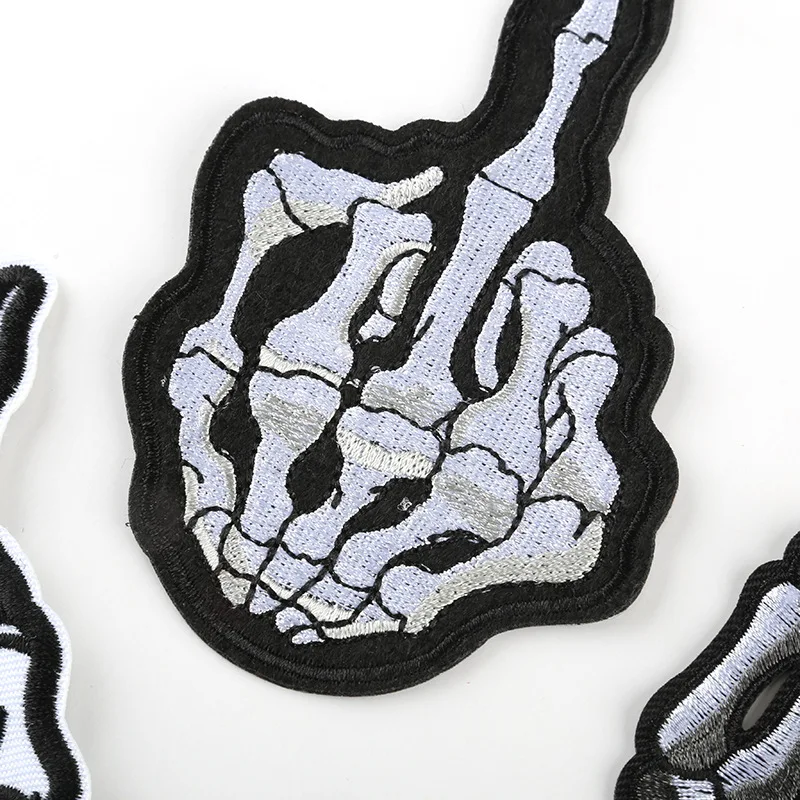 New Gesture Patch Finger Hand Biker Skeleton Punk Rock Stranger Things Patch Iron on Embroidered Patches for Clothes Badges