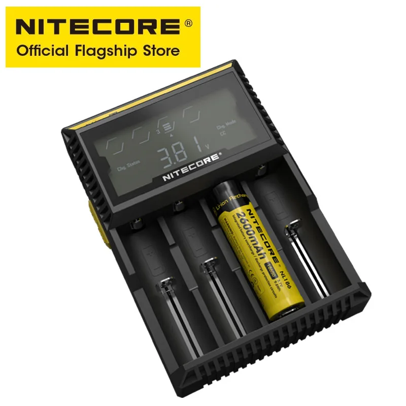 Original NITECORE D4 Digicharger LCD Smart Battery Charger for 18650 14500 16340 26650 A AA AAA Batteries with Free Car Charger