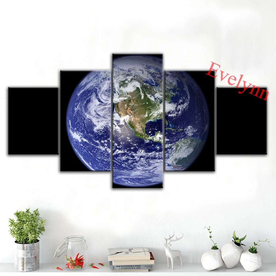 

Modern Canvas Frame 5 Pieces Space Overlooking Earth Poster Modular Picture Wall Art Prints Home Decor Painting Living Room Gift