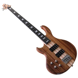 Left Hand Neck Through 4 String Zebrawood Top Active Electric Bass Guitar Natural Color