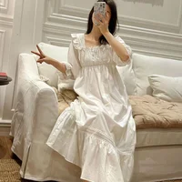 New  Elegant Sweet Cotton Long Nightgowns For Women Long Sleeve Vintage Embroidery Nightshirts Comfortable Night Dress - Image 5