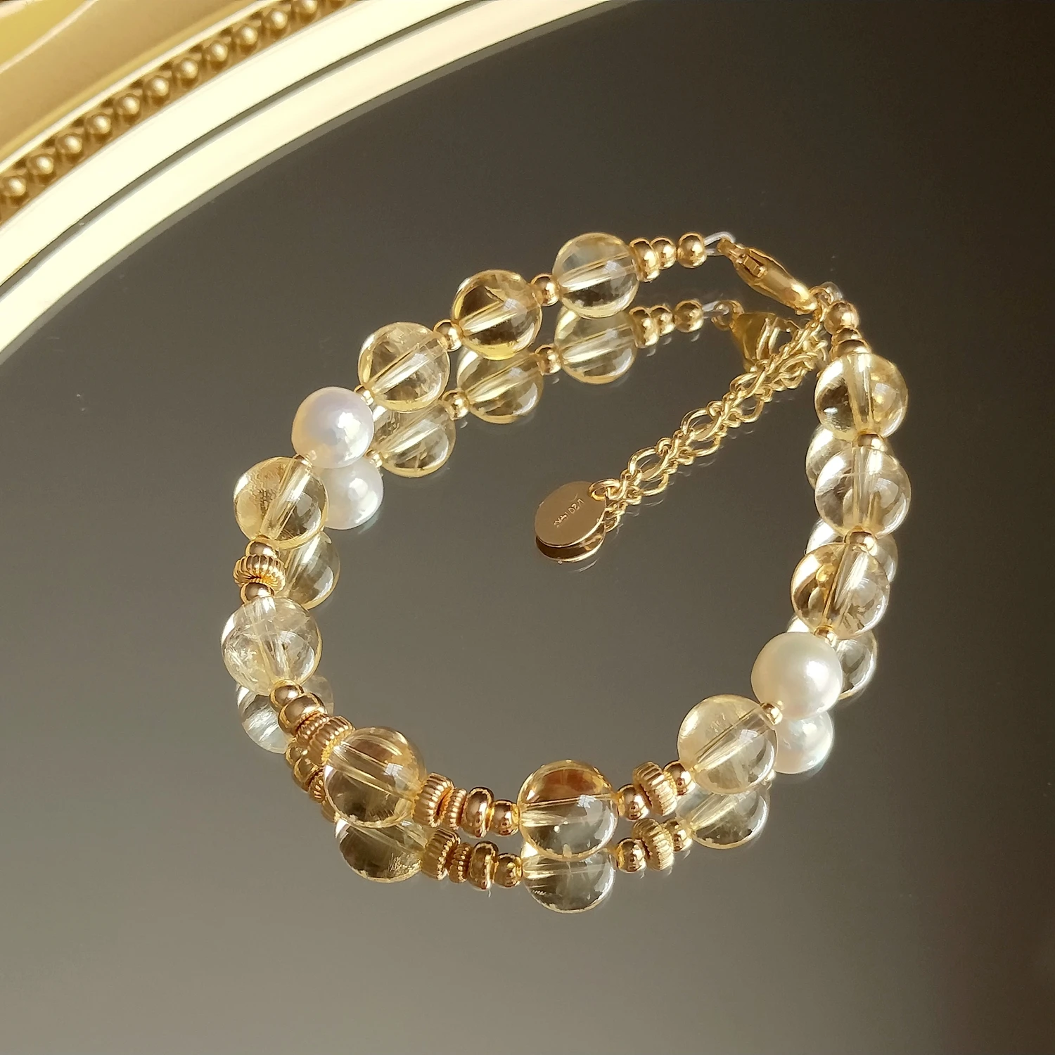 Lii Ji Citrine 14K Gold Filled Bracelet Natural Stone 6mm/8mm Real Pearl Austria Crystal  Handmade Jewelry For Gift