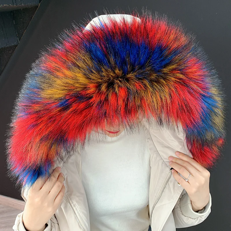 Faux Raccoon Fur Scarf Winter  Hood Fur Decor Shawl Multicolor Fake Fur Scarf Winter Coat Fur Collar