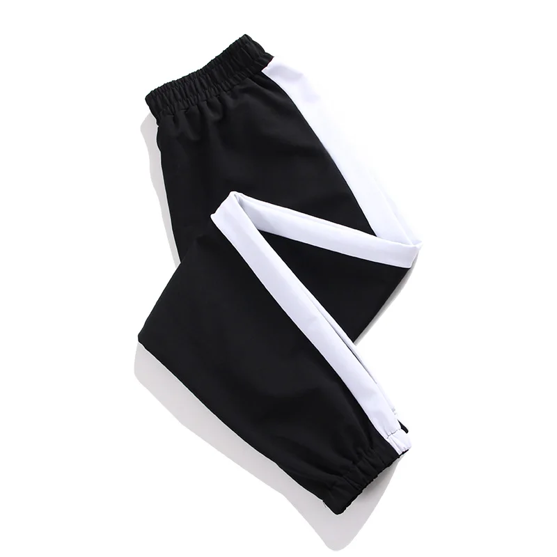 Spring Autumn Sport trousers Women White Splicing striped casual Pants Elastic waist Streetwear Cool Girl Loose Hip Hop Pants