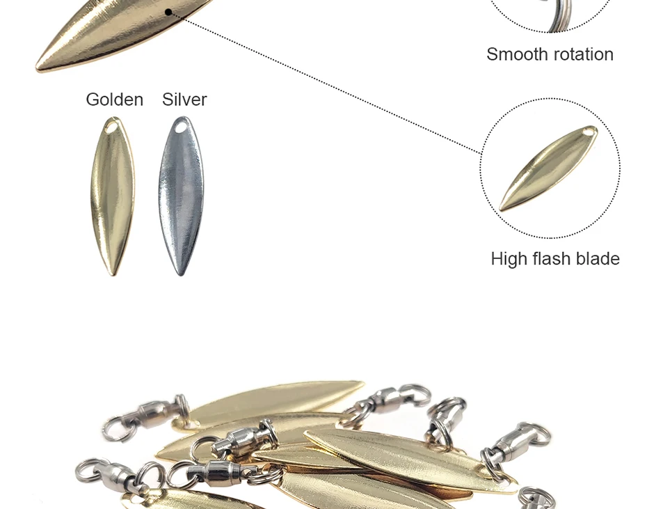 20 Stück Willowleaf-Spinnerblätter + Kugellager-Wirbel mit Spaltringen, Trolling-Angelköder-Zubehör, Spinnerbaits – Detail 4