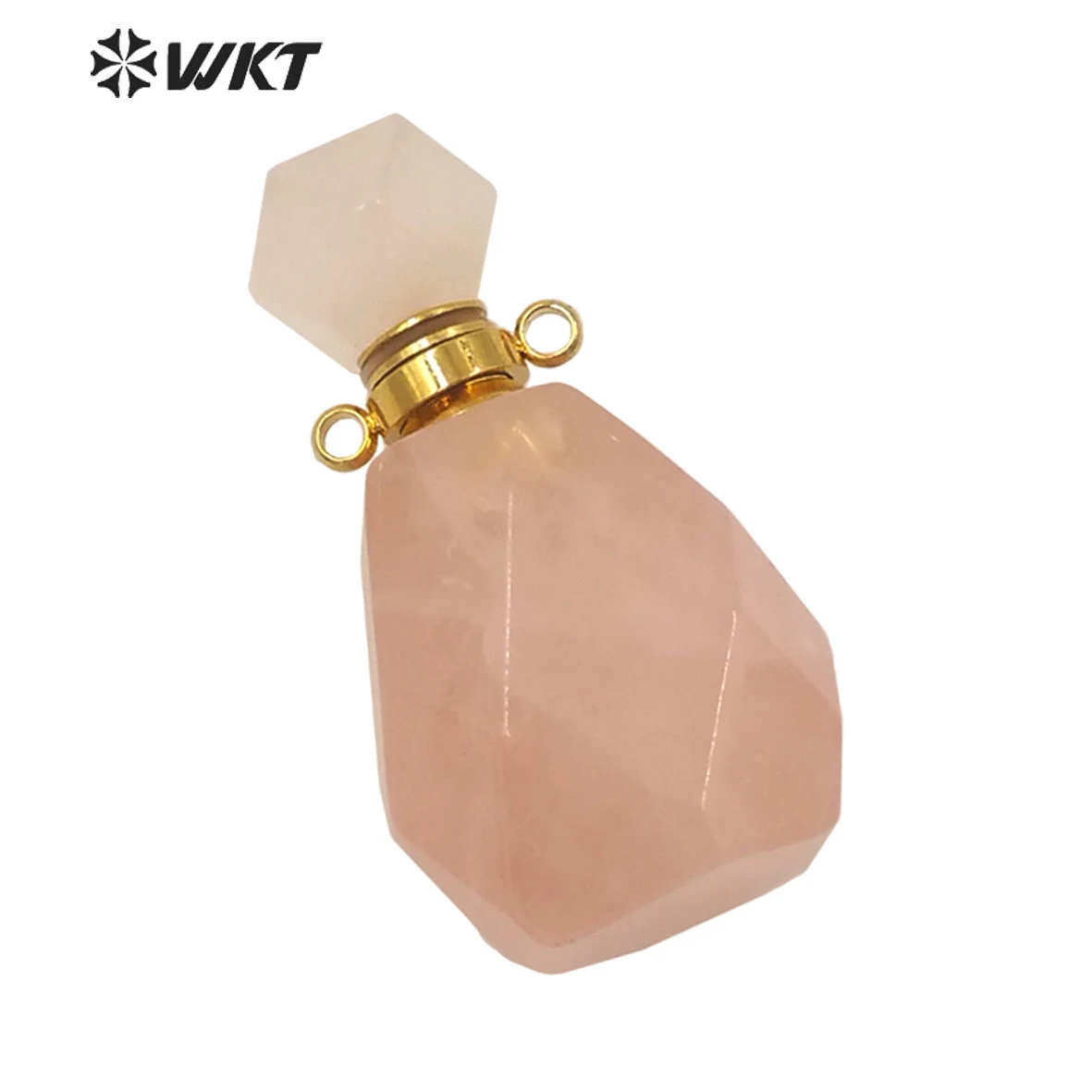 

WT-P1628 New Populared Color Natural Roses Quartzs Stone Perfume Bottle With Steel Jewelry Parts Women Hot Chic Faceted